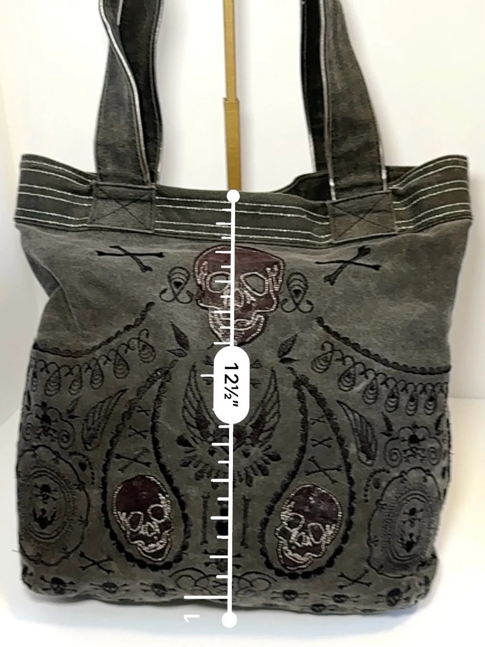 Loungefly Dia De Los Muertos (Sugar Skull) Embroidered Denim Tote Bag - Picture 3 of 7